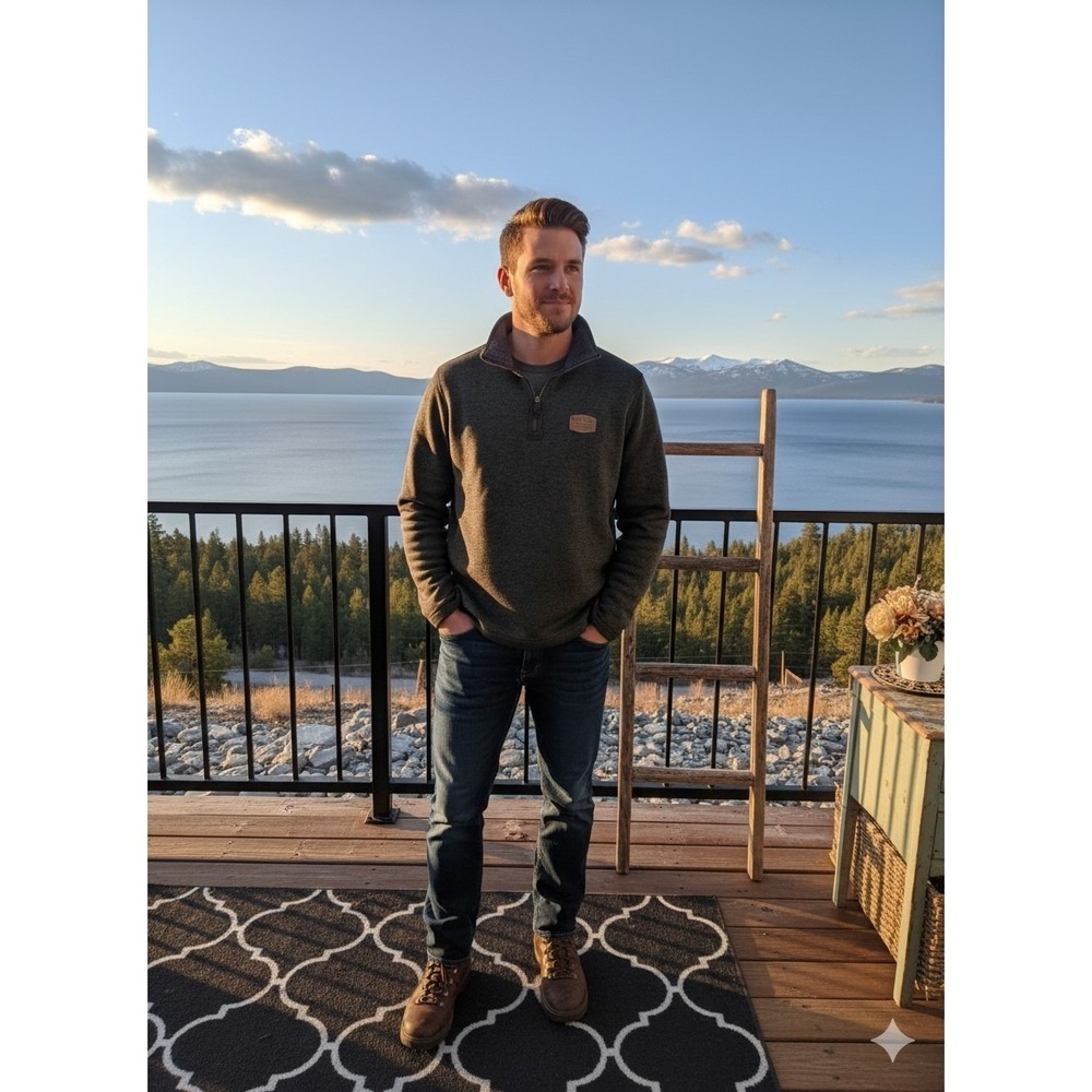 Artisans Mens S Green Lake Tahoe California Quarter Zip Fleece Pullover Sweater